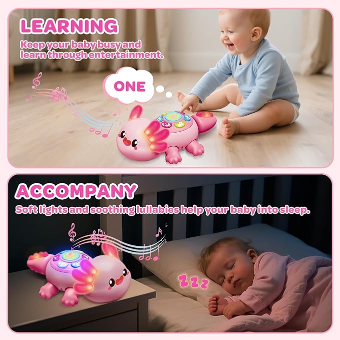 Baby Toys 6 to 12 Months, Light Up Tummy Time Toy for 12-18 Months, Crawling Axolotl Early Educational Musical Toy with Light, Christmas Birthday Gifts for Infant Baby 6-12 Month 1 2 Year Old