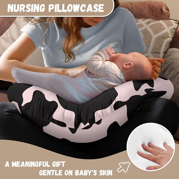 Forchrinse Pink Cow Nursing Pillow Cover for Girls Pink Nursing Pillow Slipcover for Breastfeeding Moms