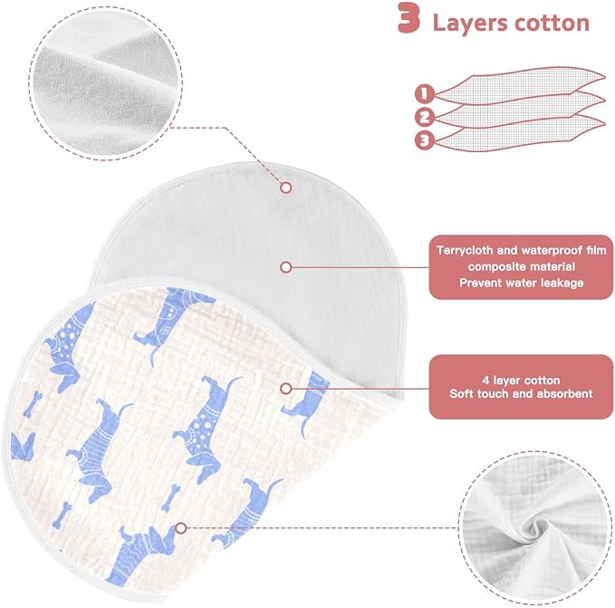 Cute Dachshund Dog and Bone Pattern Muslin Burp Cloths for Baby 1 Pack 100% Cotton Baby Washcloths Bibs for Boy Girl