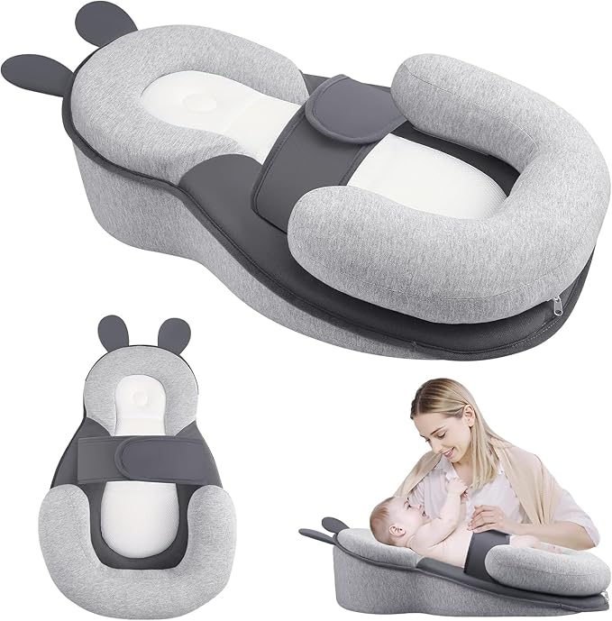 Baby Feeding Pillow, Anti Overflow Feeding Pillow for Reducing Spit-Up, Safety Nursing Pillow, Baby Lounger Reflux Wedge Breastfeeding, Removable top and Bottom