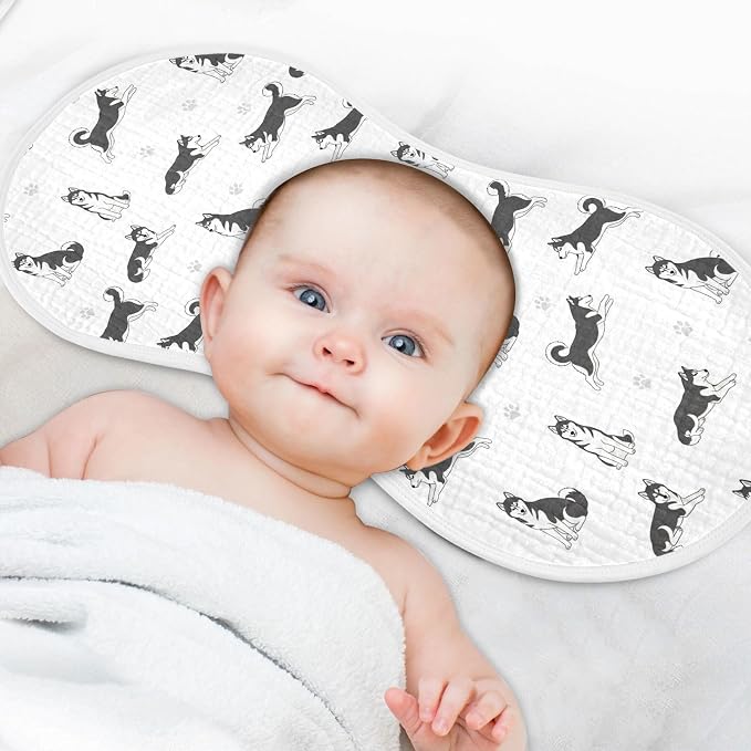 4 Pack Muslin Burp Cloths Husky Dogs White Cotton Baby Burp Cloths Absorbent Burping Cloth Soft Spit Up Rags for Newborn Baby Boys Girls 22x11 Inch