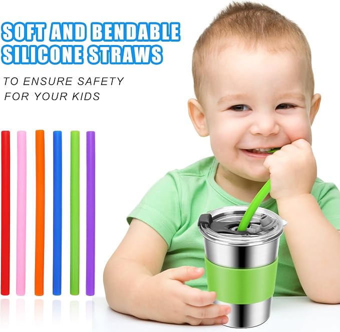 ShineMe Toddler Cups with Straws Spill Proof 6pack, 8oz Small Stainless Steel No Spill Sippy Cup, Unbreakable Kids Cups with Lids and Colorful Silicone Sleeves for Hot/Cold Drinks Snacks