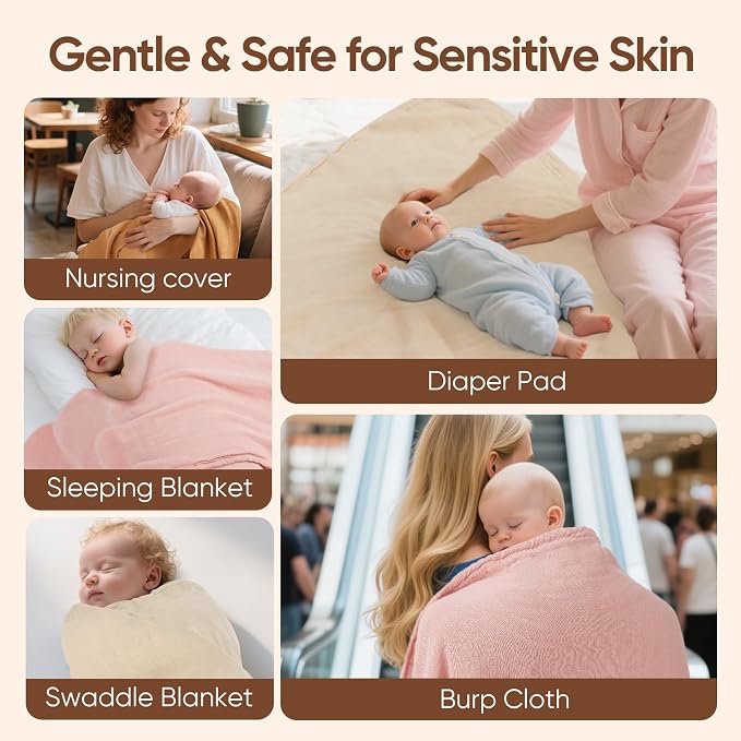 MIGIOL swaddles for Newborns Muslin Swaddle Blankets Baby Essentials for Newborn 47 X 47inches 3 Packs Receiving Blankets (Pink & Coffee 3 Pieces)
