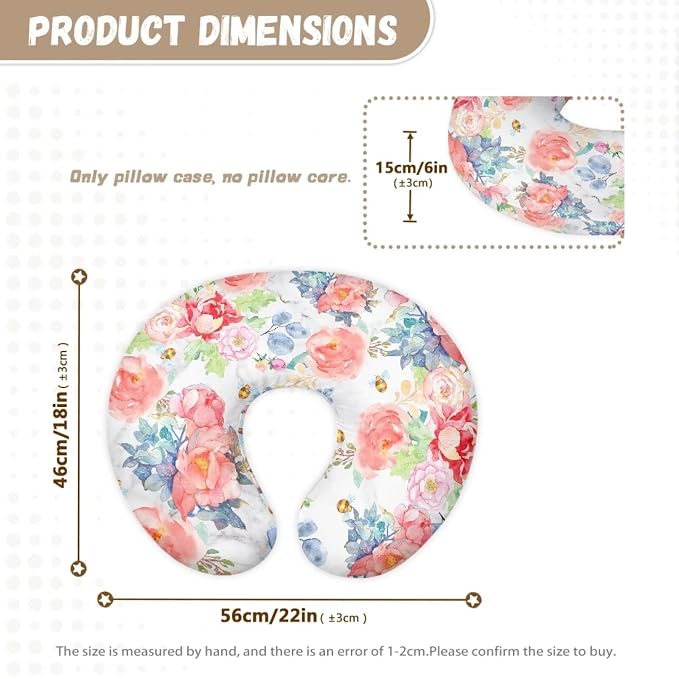 Pink Rose Nursing Pillow Cover, Removable Nursing Covers for Breastfeeding Pillows Ultra Soft Comfortable Slipcover for Baby Boy and Girls