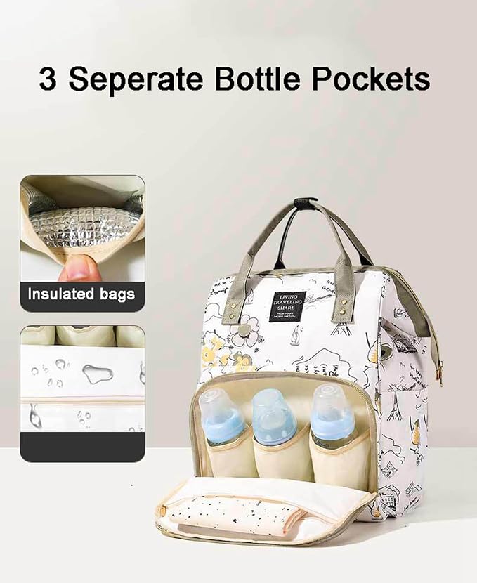 Diaper Bag Backpack with Insulated Pockets, Stroller Straps, USB Charging Port, Large Lightweight Diaper Bag for Girls Boys
