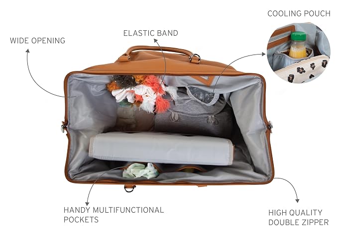 Childhome The Original Mommy Bag, Large Baby Diaper Bag, Mommy Hospital Bag, Leatherlook Brown