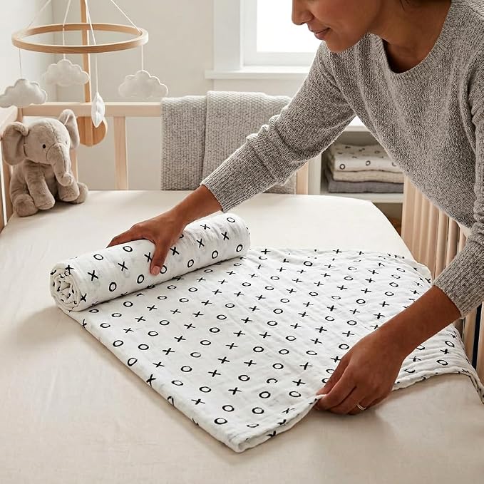 Lulujo Baby Swaddle Blanket| Unisex Softest Bamboo Viscose Muslin Swaddle Blanket| Neutral Receiving Blanket for Girls & Boys | 47in x 47in Hugs & Kisses