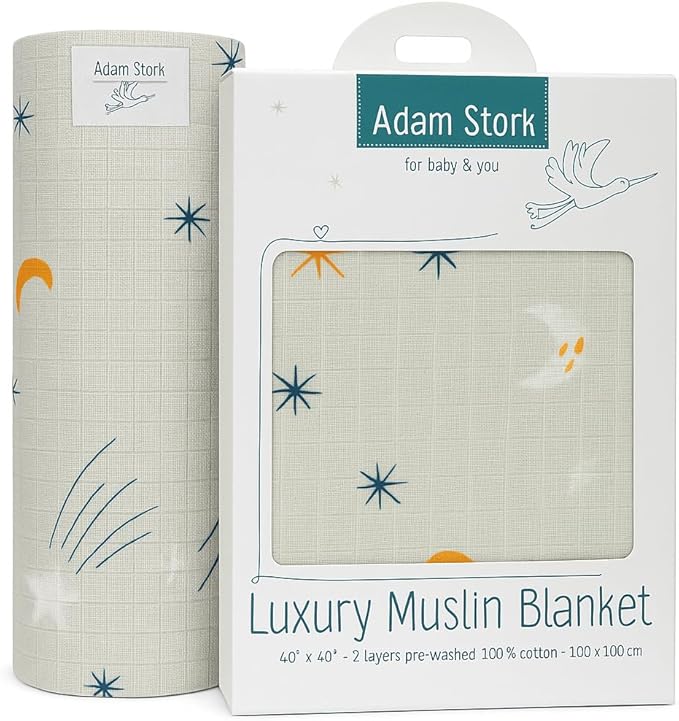 Gray Swaddle Cotton Muslin ??Soft and Breathable Receiving for Newborns, Gender Neutral for Girls & Boys, Planet Star Space Cosmic Galaxy Design