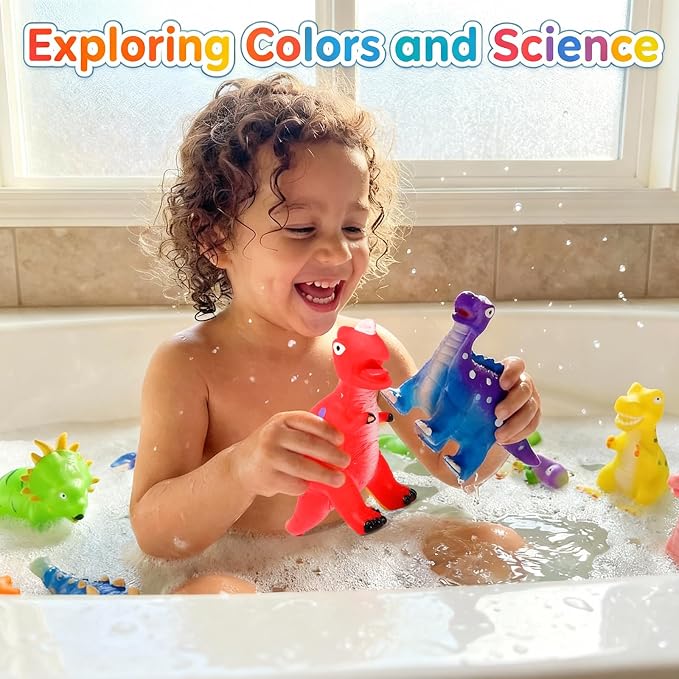 Color Changing Dinosaur Bath Toys: Fun Mold Free Bath Toys for Kids Ages 2-8 Who Hate Baths - Stops Bath Time Fights in 3 Seconds