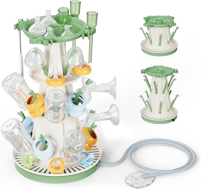 TAZENI Baby Bottle Drying Rack with Drain Pipe, 3-Tier Modular Baby Bottle Rack Dryer for Infant Feeding Accessories, Large Capacity Rack Dryer, Stable, Efficient Drying, Space Saving Organizer