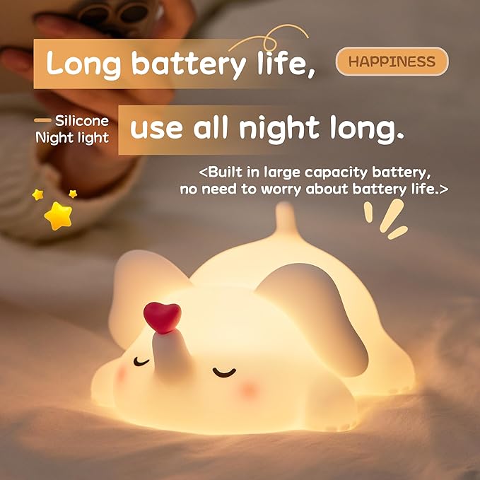 Cute Love Elephant Night Light For Kids, LED Squishy Nursery Lamp Warm Brightness For Breastfeeding , 3 Level Dimmable Soft Nightlight For Room Decor, Rechargeable Lamp Funny White Elephant Gifts
