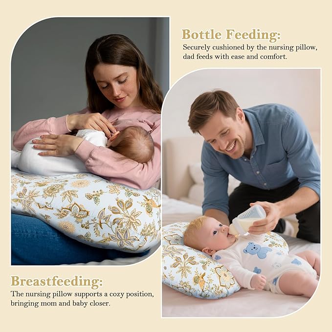 Nursing Pillow & Breastfeeding Pillow ??Ergonomic C-Shape for Breastfeeding & Bottle Feeding, Standard Size Breathable with Washable Cover, Hypoallergenic,Tummy Time & Sitting Support (0-12Months)