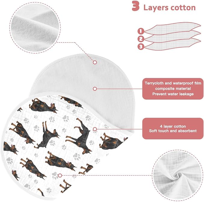 1 Pack Muslin Burp Cloths Doberman Dogs White Cotton Baby Burp Cloths Ultra Absorbent Soft Burping Cloth Washcloths for Newborn Boys Girls 22x11 Inch