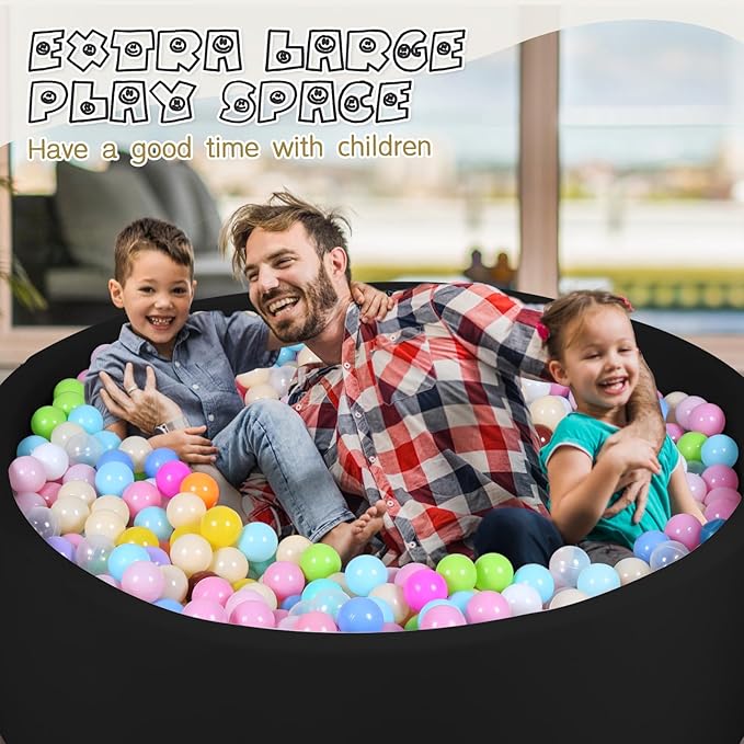 Foam Ball Pit for Kid, Kids Soft Ball Pit,Kiddie Balls PoolIdeal Gift Toys for Children, 47 Inch,Black