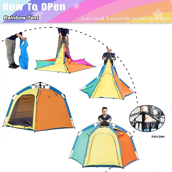 Portable Hexagon Kids Play Tent with LED Strip Lights Indoor Children Play House Easy Set-up Space Dream Tent for Night 4-5 Person Large Tents & Birthday Gifts