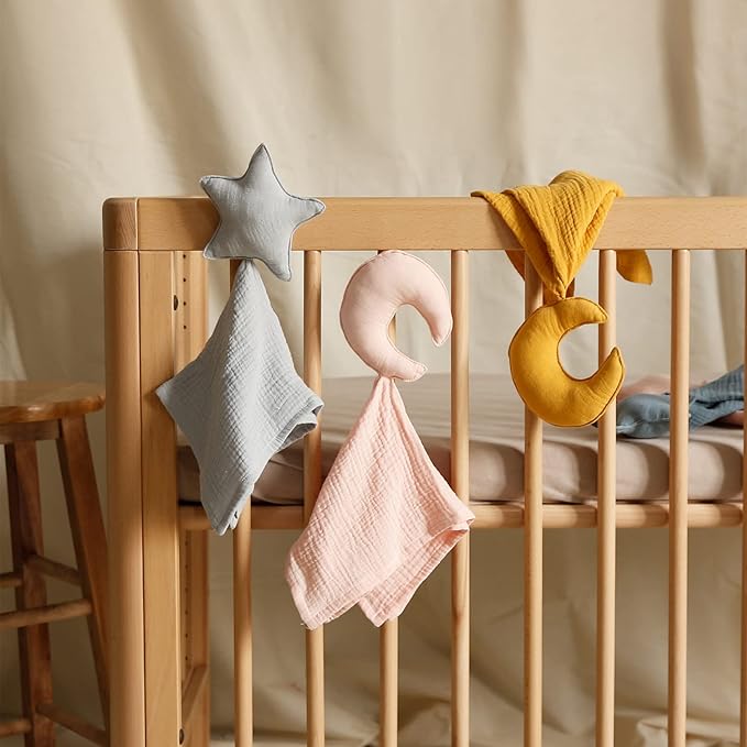 insular Baby Lovey Blanket for Boys and Girls, Organic Cotton Muslin Security Blanket for Babies, Soft Breathable Lovie Soothing Towel for Newborn and Infant, Star&Moon (Khaki)