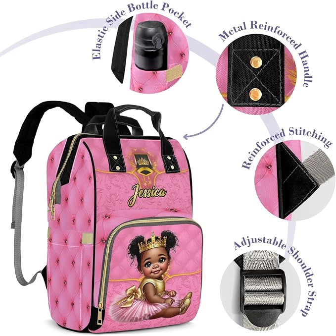 Custom Diaper Bag with Name Personalized Multifunctional Mommy Backpack for Shoulders Outdoor Backpack for Newborn Baby Crown-Thermal Pockets Nursing Bags