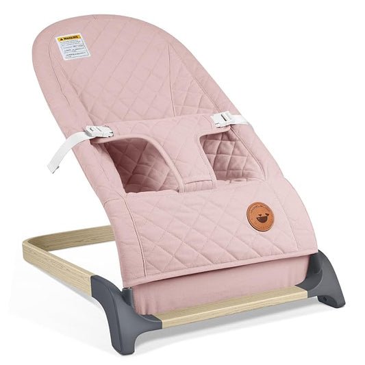ANGELBLISS Baby Bouncer, Portable Bouncer Seat for Babies, Infants Bouncy Seat with Cotton Fabric, Natural Vibrations (Pink)