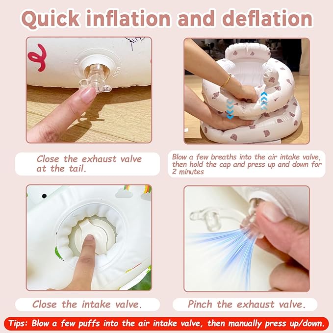 Inflatable Baby Seat for Babies 3-36 Monthsï¼?Squeaky Sound & Anti-Fall Design] Inflatable Chair with Sound-Making Ears, Baby Seat for Sitting-Up Practice, Built-in Air Pump (Ear Bear)