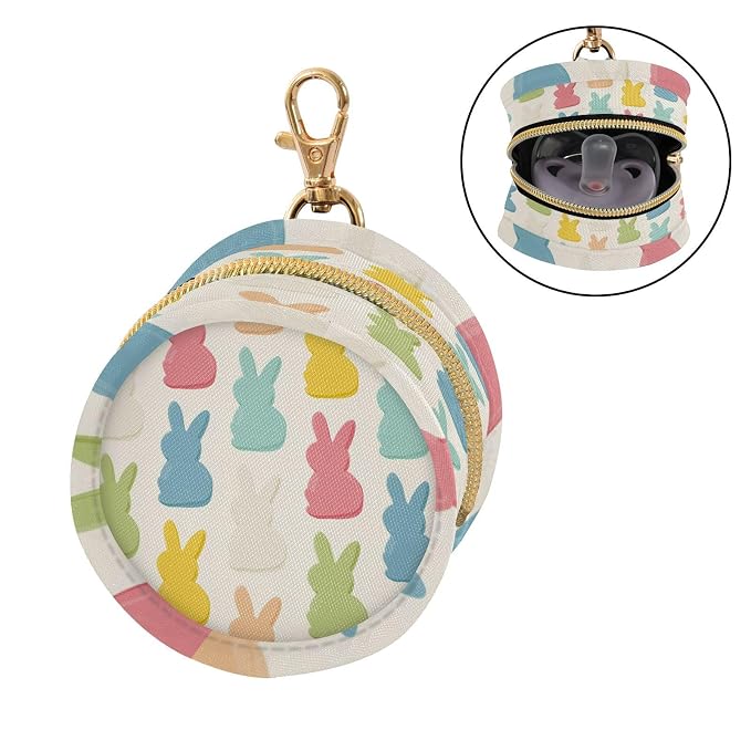 Pacifier Holder with Clip Pacifier Case for Diaper Bag Round Baby Pacifier Pouch Box Bag Portable Beige Cartoon Rabbit Easter