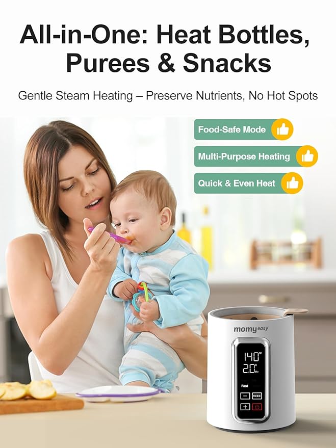 MOMYEASY Fast 2-Minute Baby Bottle Warmer - Steam Heating for Breastmilk & Formula, Fits All Bottles, Precise Temp Control with Timer, Auto Shut-Off