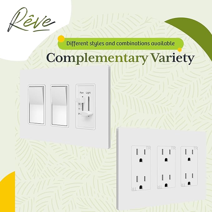 TG Screwless Decorator Wall Plates Child Safe Outlet Covers, Size 3-Gang 4.68" H x 6.53" L, Unbreakable Polycarbonate Thermoplastic, UL Listed, Glossy, White (5 Pack)