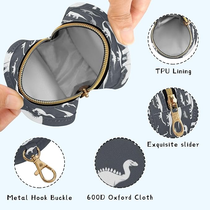 Pacifier Holder with Clip Pacifier Case for Diaper Bag Round Baby Pacifier Pouch Box Bag Portable Dark Grey Dinosaurs