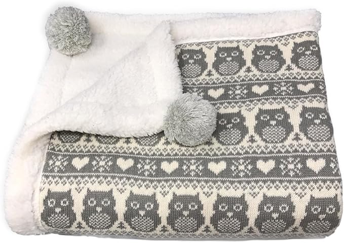 Snow Owl Cotton Knit Sherpa Baby Blanket 30?�x40??(Grey)