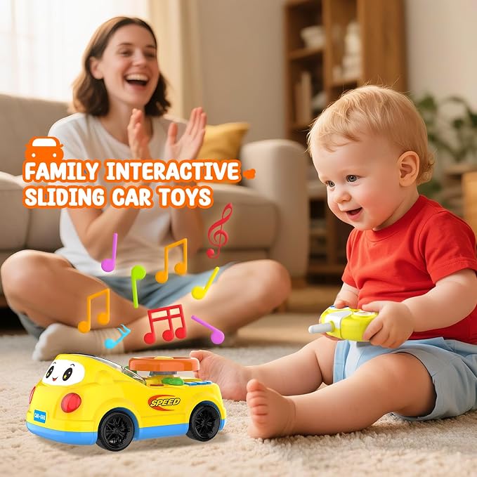 Toys for 1 Year Old Boy Gifts - 2-in-1 Toddler Push Car & Musical Racing Adventure Steering Wheel Driving Game, Interactive Simulated Driving Car for Baby 12-18 Months, Birthday Gift Ages 1-2, Yellow