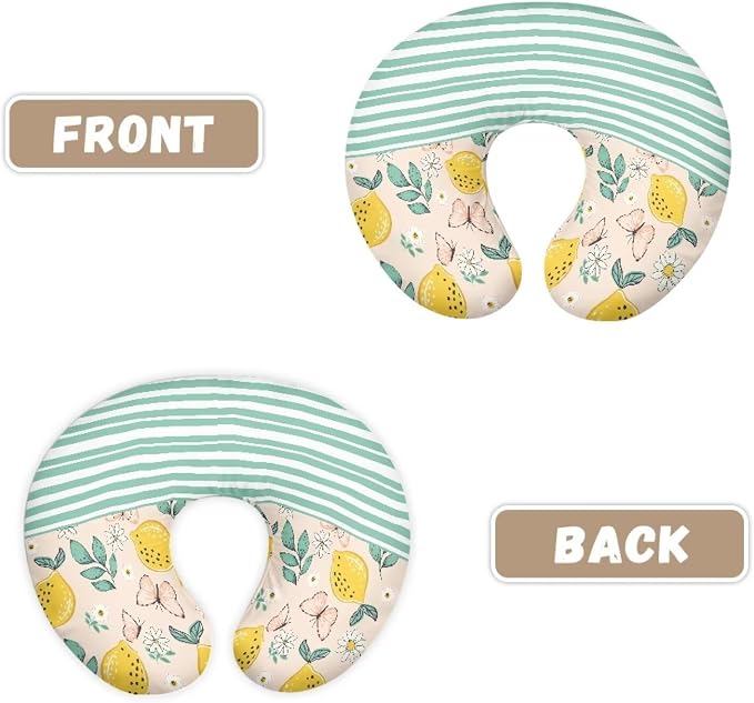 Green Nursing Pillow Cover for Breastfeeding Pillow,Removable Ultra-Soft Slipcover for Baby Nursing Pillow, Fits Newborn Feeding Pillow, Green Stripes Lemon(Cover Only)