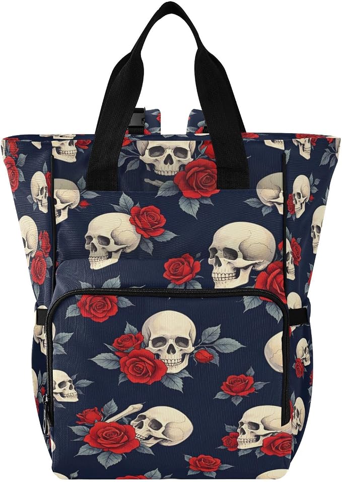 Skull Red Roses Diaper Bag Stroller Straps Unisex Mom Dad