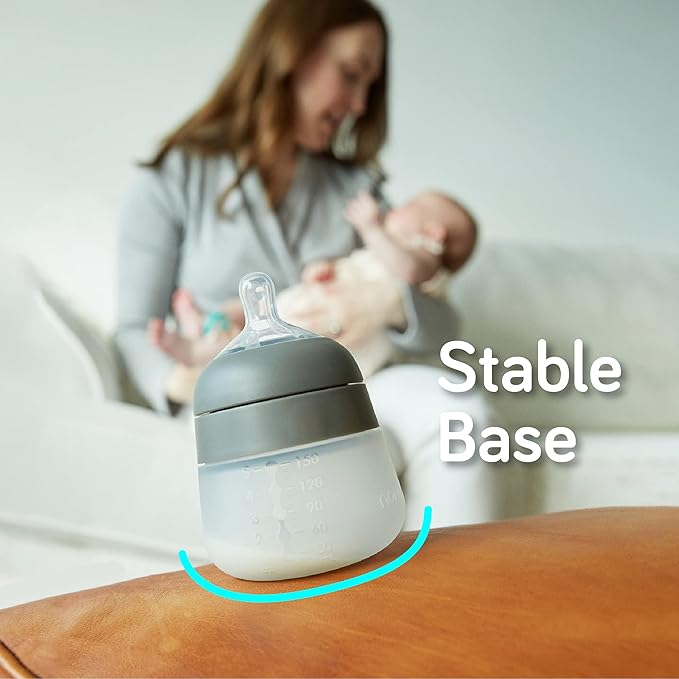 Nanobebe Flexy Silicone Baby Bottle, Anti-Colic, Natural Feel, Non-Collapsing Nipple, Non-Tip Stable Base, Easy to Clean 2-Pack, White, 5 oz