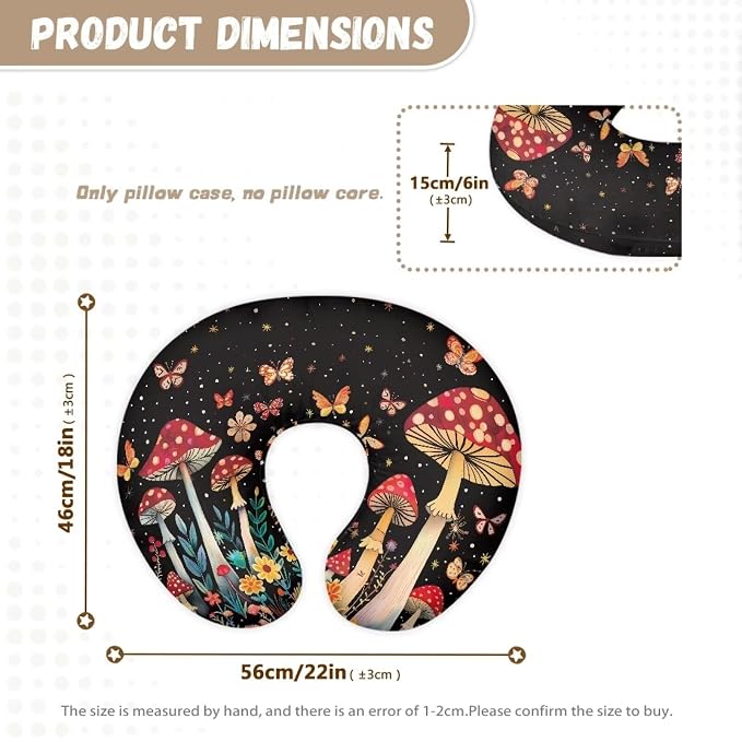 Mushroom Butterfly Girls and Boys Feeding Pillow Case Soft Skin-Friendly Washable Nursing Pillow Support Replacement Cover with Hidden Zipper for New Parents, Home Sofa Decor