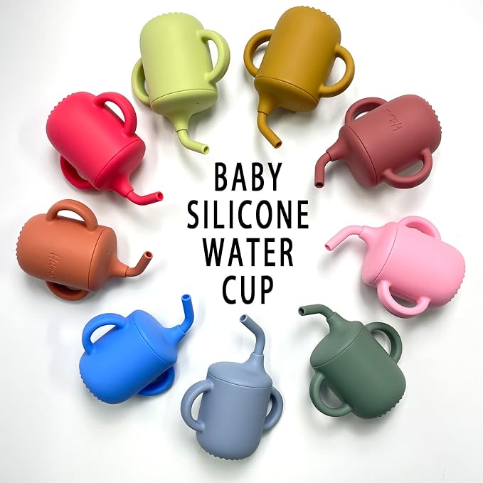 Silicone Baby Sippy Cups Training Cup Straw Cup, Shatterproof Toddler Sippy Cups with Straw, Silicone Drinking Training Cup Silicone Baby Training Cup for Infants Toddlers and Kid (Green)