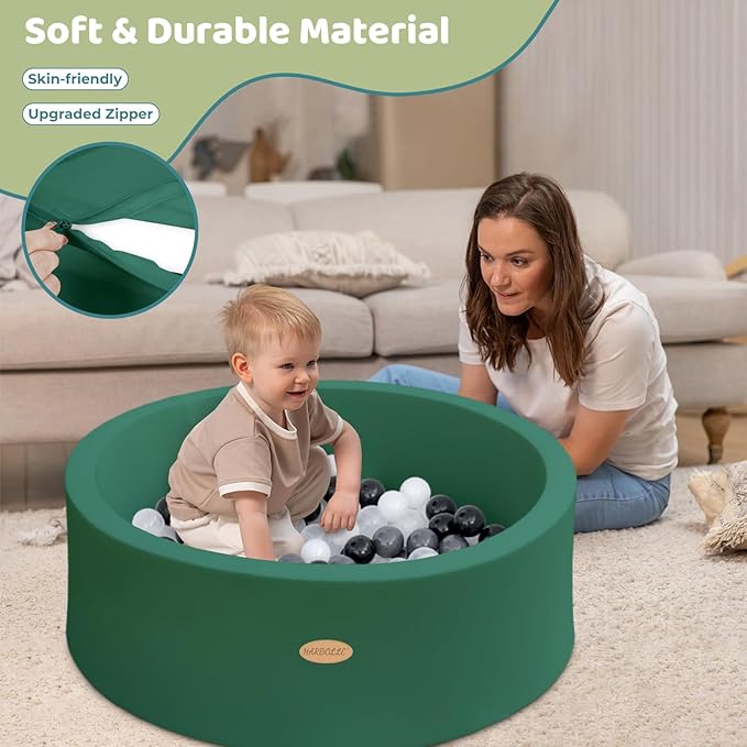 HARBOLLE Baby Ball Pit 35.4" Soft Round Memory Foam Ball Pits NOT Included Balls Indoor Outdoor Playpen for Babies Toddlers Kids Great Gift for Girls Boys, Dark Green