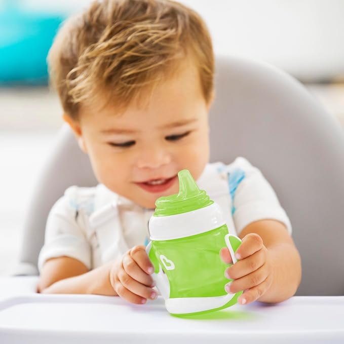 Munchkin® Gentle™ Transition Sippy Trainer Cup, 4 Ounce, Green & Snack Catcher® Toddler Snack Cups, 2 Pack, Blue/Green