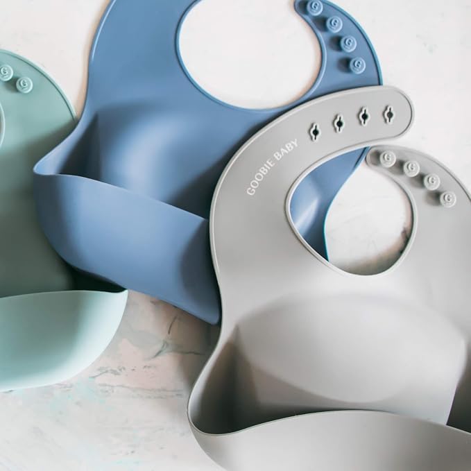 Goobie Baby Silicone Baby Bib with Food Catcher - Adjustable Waterproof Feeding Bib for Babies and Toddlers 4 to 36 Months in Stylish Colors for Girl and Boy - Modern, Soft, Easy to Clean (Dove Gray)