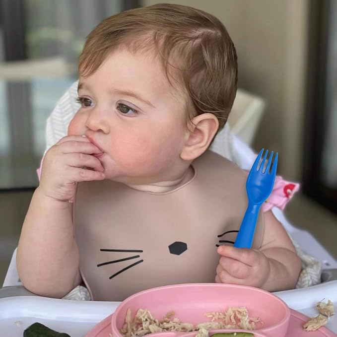 12 Pcs Kids Spoons and Forks Toddler Utensils Plastics Reusable Silverware Baby Cutlery Set Feeding Dinnerware Utensils BPA Free Microwave Dishwasher and Freezer Safe- Blue