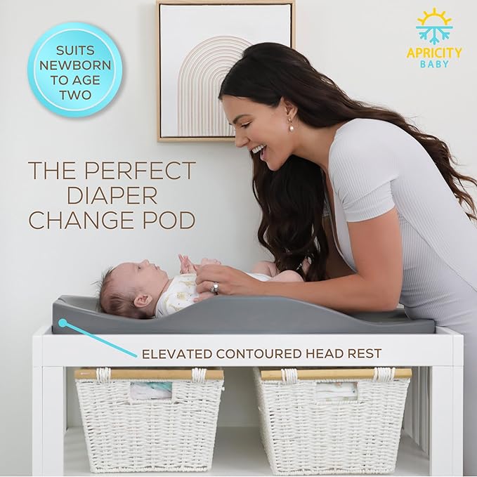 Apricity Baby Diaper Changing Pad ??Waterproof Wipe-Clean Foam Changing Mat with Raised Sides, Non-Slip Base & Portable Design, Extra-Large 31.5??× 19.7??for Newborn to Toddler (Grey)
