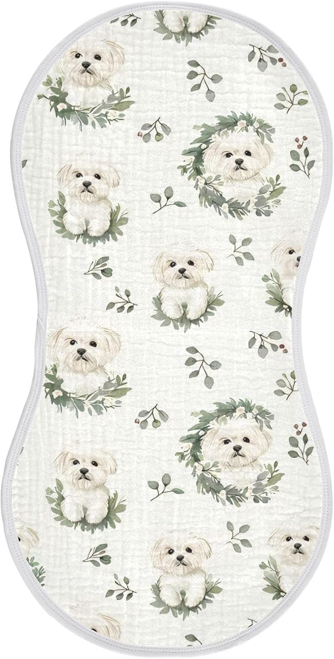 vvfelixl Muslin Burp Cloths Cartoon Maltese Dog Wear Wreath Baby Washcloths for Baby Girl Boys 2 Pack
