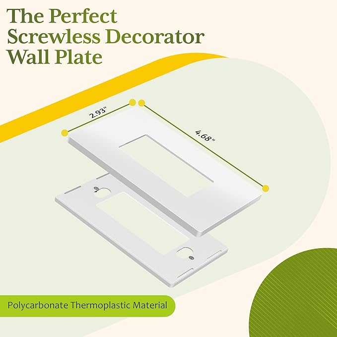 TG Screwless Decorator Wall Plates Child Safe Outlet Covers, Size 1-Gang 4.68" H x 2.93??L, Unbreakable Polycarbonate Thermoplastic, UL Listed, Glossy, White (1 Pack)