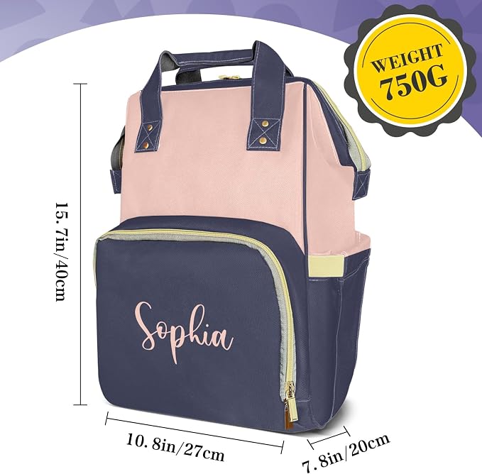 Custom Diaper Bag with Name Personalized Multifunctional Mommy Backpack for Daughter Granddaughter, Blue Daypack Bag for Travel