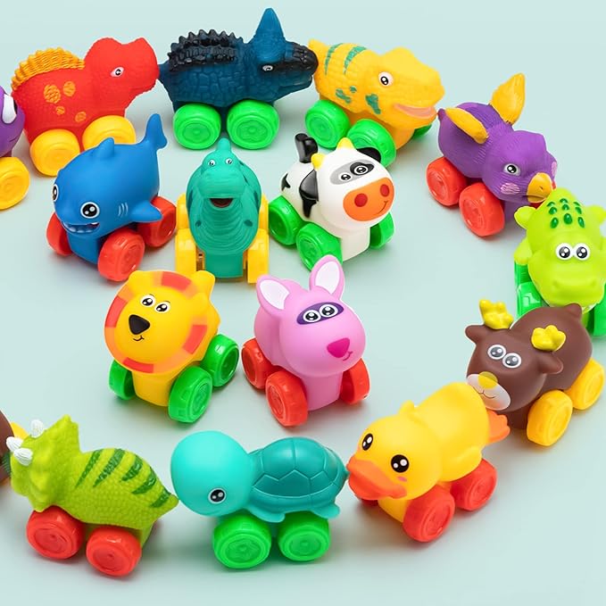 JOYIN Animal Cars, Soft Rubber Car Set Toy, Baby Mini Vehicles, Bath Toy Car for Boys and Girls, Summer Beach and Pool Activity Gift, Party Favors for Kids