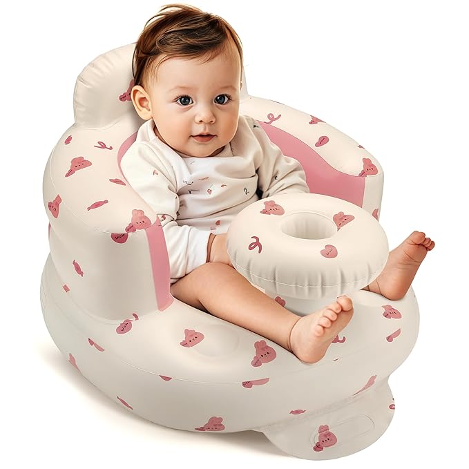 Inflatable Baby Seat for 3-36 Months, Back Support, Built-in Air Pump, Learning to Sit, Blow Up Floor Seat with Tray