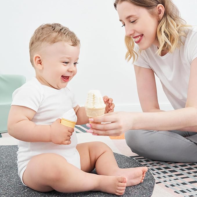 Smily Mia Baby Teether Toys, Water Fillable Silicone Cold Baby Teething Toys Chill Teether, Baby Water Teether/Ice Cream Cone Toy for Teething Relief 3-12 Months, White