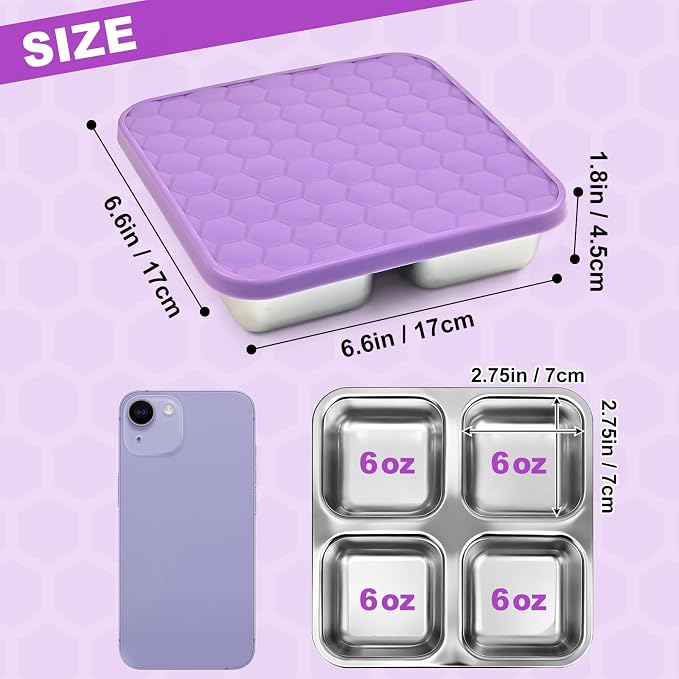 2 Pack Stainless Steel Snack Containers, Reusable 4 Compartment Food Container with Lids, 24 Oz Divided Metal Bento Snack Box for Travel Work, Snack Pack Containers for Portion Control