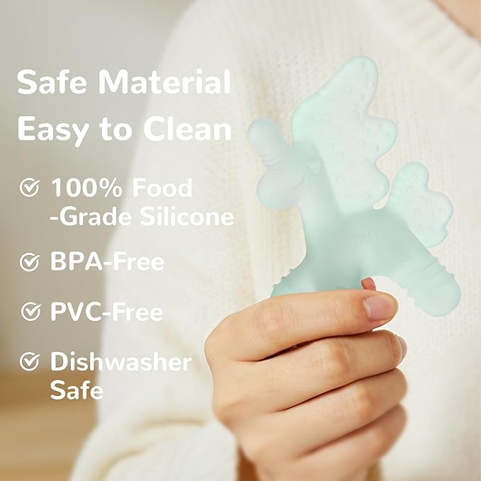 HECCEI Baby Teether Toy, Soft Food?‘Grade Silicone Teether, Soft Infant Teether Chew Toy, BPA Free, Multi-Texture Design Teether (Mint Haze)
