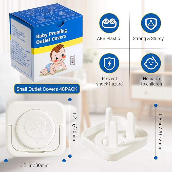 Outlet Covers Baby Proofing, 48 Pack Child Proof Plug Socket Covers Electric Plug Protectors Safety Caps with Hidden Pull Handle, for US 3-Prong, Snail
