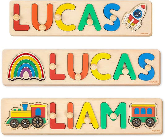 Personalized Name Puzzle Montessori Toys Nursery Decor Customized Puzzle Educational Toy for a 1 Year Old Gifts Kids Name Sign for Nursery Easter Present for Baby (Rainbow)