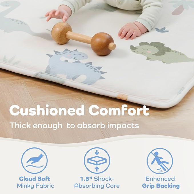 1.5" Thick Premium Baby Floor Play Mat, 71x59 Over-Sized Padded Memory Foam Mat, Tummy Time Crawling Playmat for Nursery Kids Playroom, Dinosaurs